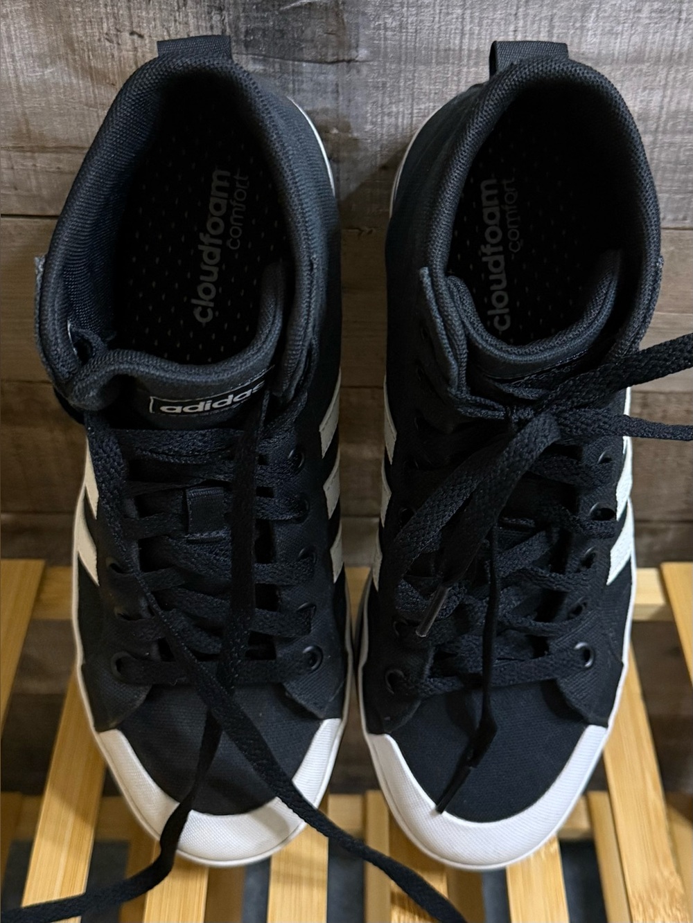 adidas Women’s Bravada Mid Canvas Sneakers in Black & White, Size 8 - Picture 5 of 14
